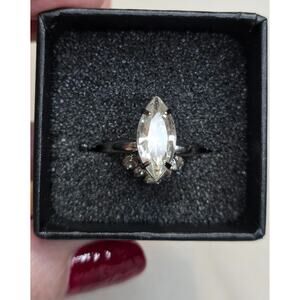Marquise Cut Solitaire Silver Tone Ring‎ Adjustable 6.5